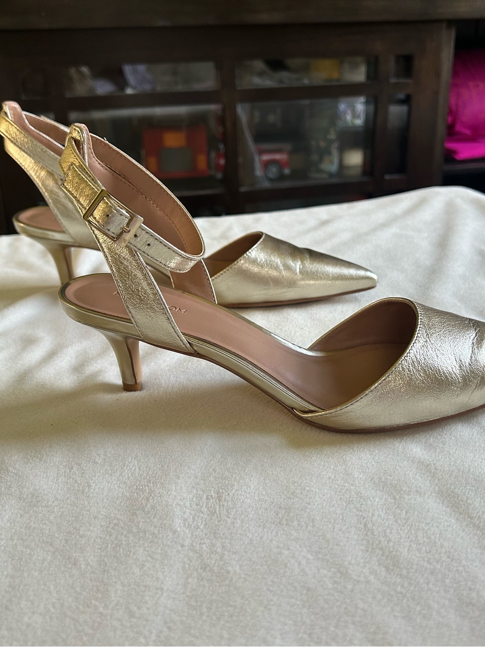 Nordstrom Metallic Gold Pointed-Toe Ankle-Strap Pumps - Picture 2 of 5